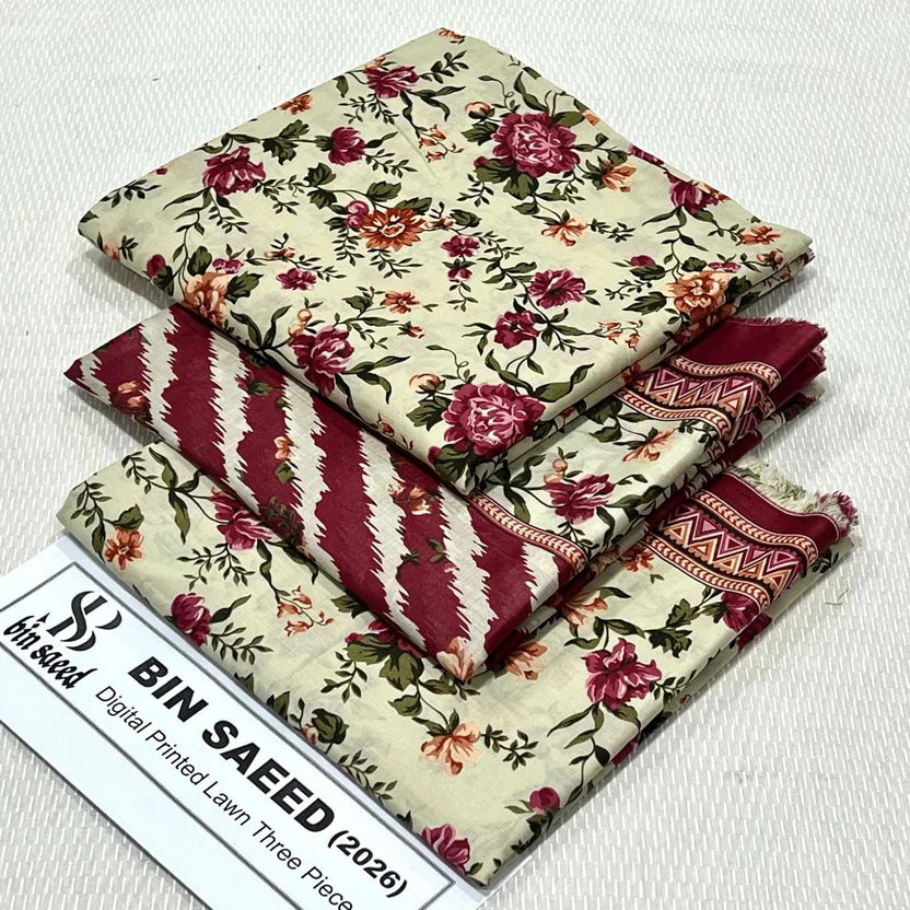 Bin Saeed Printed Lawn Unstitched 3 Piece Suit - K23